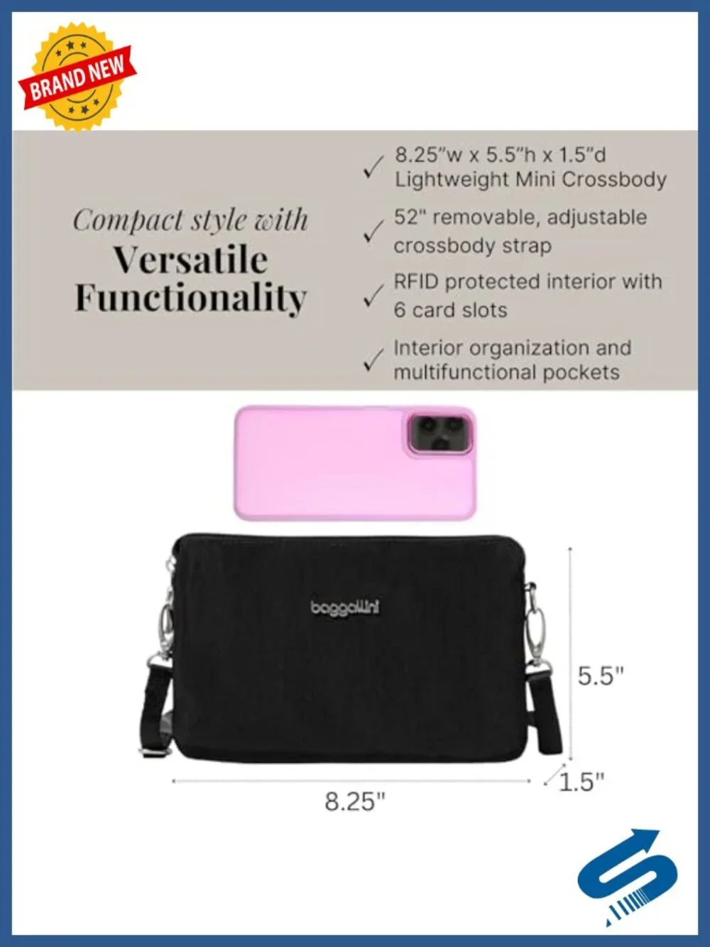 Convertible RFID Wristlet Crossbody Bag - Phone Pocket, Machine Washable